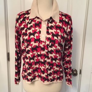 CACHAREL TOP RED BLACK CREAM DOGS LONG SLEEVE COLLAR SMALL Fit tagged 2